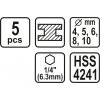 Sada vrtáků na kov 5ks HSS 1/4"