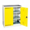 Ekonomická uzamykatelná skříň malá pro chemikálie, skříň: šedá - RAL 7035, dveře: žlutá - RAL 1023 - KOV SCH02
