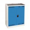 Ekonomická uzamykatelná skříň malá pro chemikálie, skříň: šedá - RAL 7035, dveře: modrá - RAL 5012, záchytná police: stříbrná - KOV SCH02 MO