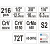 Gola sada 1/2", 3/8", 1/4" + příslušenství 216 ks