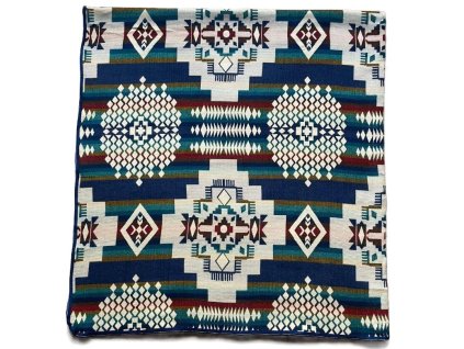 Modrozelená dekor incký kříž červené a hořčice pruhy1a