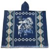 Pončo INDIÁN s VLKEM a BŮVOLÍ LEBKOU tmavě modré1b