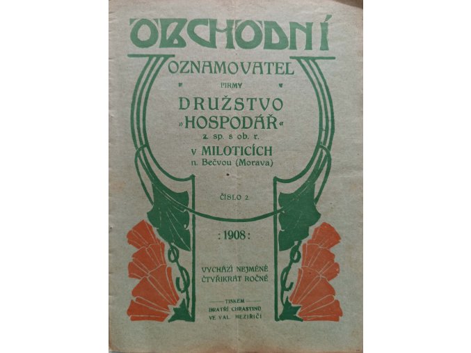 Obchodní oznamovatel firmy Družstvo Hospodář 2 (1908)