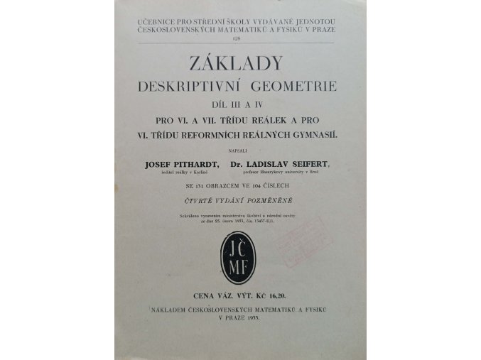 Základy deskriptivní geometrie díl III a IV (1933)