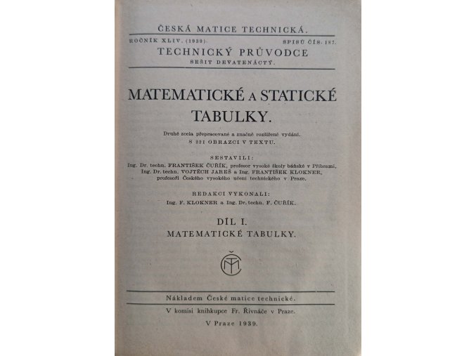 Matematické a statické tabulky I díl (1939)