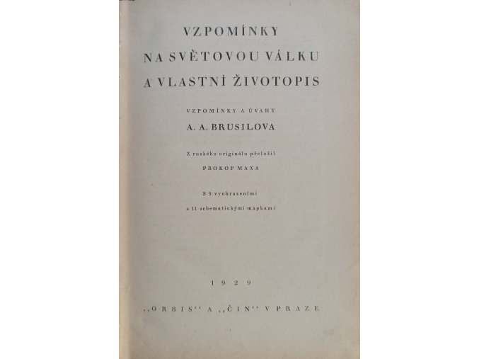 Vzpomínky na světovou válku a vlastní životopis (1929)