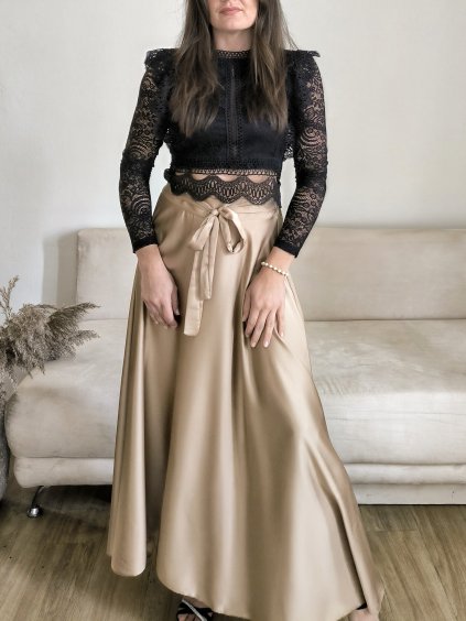 Maxi lesklá sukně s páskem CAMI