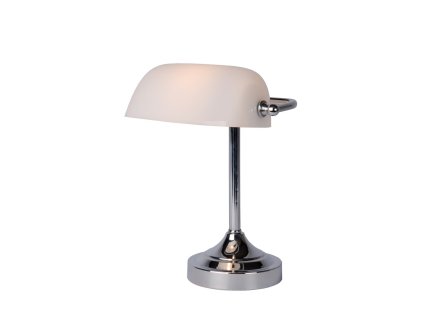 Lucide 17504/01/11 Banker Lamp E14 W22cm H30cm Glass White /Chrome, Asztali lámpa