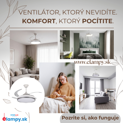 Moderné LED svietidlo s výsuvným ventilátorom pre komfort počas celého roka