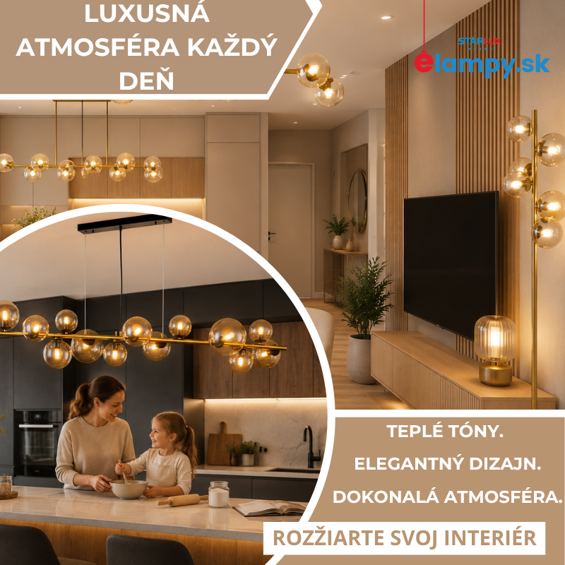 Trendy osvetlenia 2026: moderné LED svietidlá, jantárové sklo a zlaté farby ovládajú interiéry