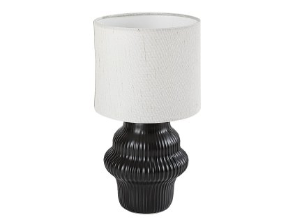 Stolná lampa Rabalux Glimo 74058 – čierna keramická základňa s rebrovaným vzorom a biele valcové textilné tienidlo