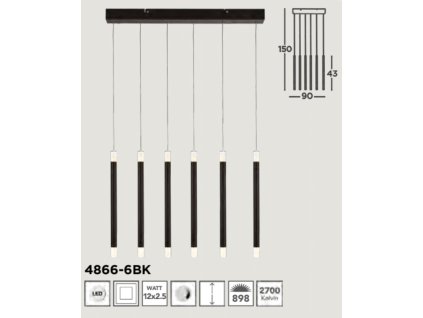 SEARCHLIGHT 4866-6BK Wands Závesné svietidlo