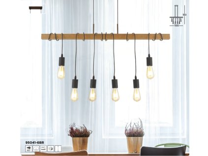 SEARCHLIGHT 95041-6BR Woody Závesné svietidlo