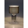 Stolová lampa Luxin s dymovým podstavcom a sivým tienidlom zapnuté