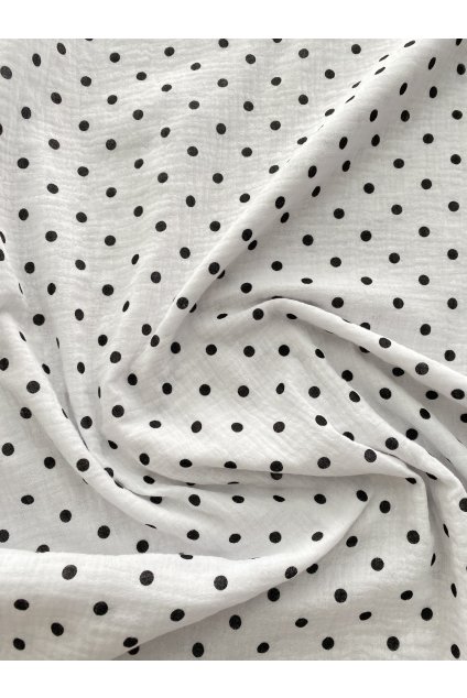 Mušelín/gázovina - černý puntík na bílém podkladu