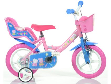 DINO Bikes - Dětské kolo 12" Pepa Pig se sedačkou a košíkem - DB-124RLPIG
