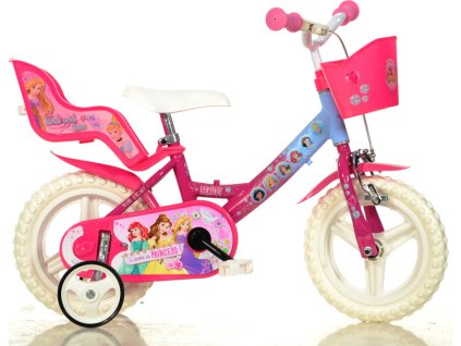 DINO Bikes - Dětské kolo 12" Princess se sedačkou pro panenku a košíkem - DB-124RLPSS