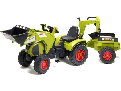 FALK - Šlapací traktor Claas Axos s nakladačem, rypadlem a vlečkou - FA-1010Y