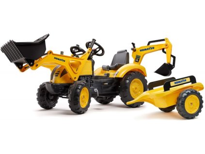 FALK - Šlapací traktor Komatsu s nakladačem, rypadlem a vlečkou - FA-2086Y