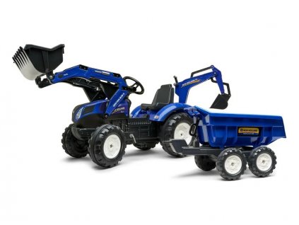 FALK - Šlapací traktor New Holland T8 s nakladačem, rypadlem a maxi vlečkou - FA-3090W