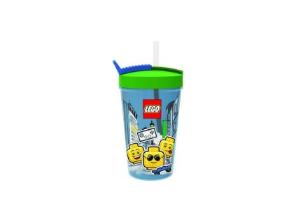 LEGO láhev s brčkem 0.5L - Iconic Boy modrá - LEGO40441724