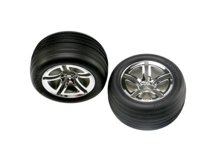 Traxxas kolo 2.8", disk Twin-Spoke stříbrný, pneu Ribbed (2) (přední) - TRA5574R