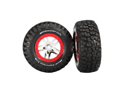 Traxxas kolo 2.2/3.0", disk SCT Split-Spoke stříbrný-červený, pneu KM2 (2) - TRA5975A