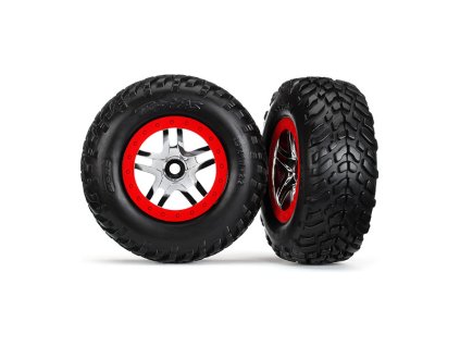 Traxxas kolo 2.2/3.0", disk SCT Split-Spoke stříbrný-červený, pneu SCT (2) - TRA5977