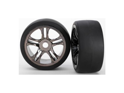 Traxxas kolo, disk Split-Spoke černý chrom, pneu slick S1 (2) (přední) - TRA6479