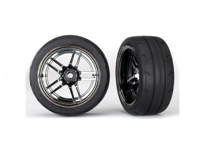 Traxxas kolo 1.9", disk split-spoke černý chrom, pneu Response (2) (zadní) - TRA8374