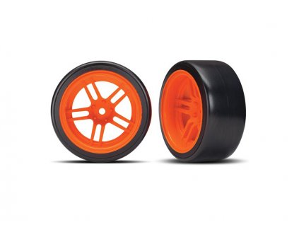 Traxxas kolo 1.9", disk split-spoke oranžový, pneu Drift (2) (zadní) - TRA8377A