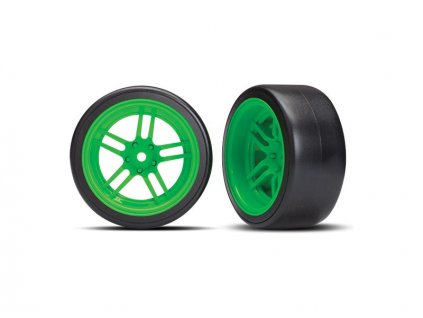 Traxxas kolo 1.9", disk split-spoke zelený, pneu Drift (2) (zadní) - TRA8377G