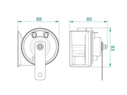 TW80 2N elektromag klaksony 12V rozmery 3