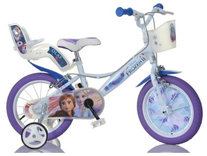 DINO Bikes - Dětské kolo 14" Frozen 2 se sedačkou pro panenku a košíkem - DB-144RFZ3