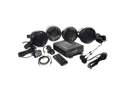 4.1CH zvukový systém na motocykl, skútr, ATV, loď s FM, USB, AUX, BT, černé - rsm104bl