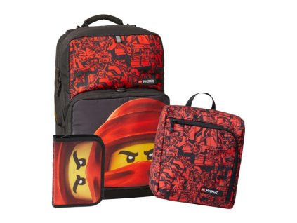 LEGO školní batoh Optimo Plus, 3 dílný set - Ninjago Red - LEGO20228-2202