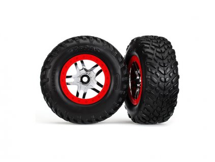 Traxxas kolo 2.2/3.0", disk SCT Split-Spoke stříbrný-červený, pneu SCT(2) - TRA6891