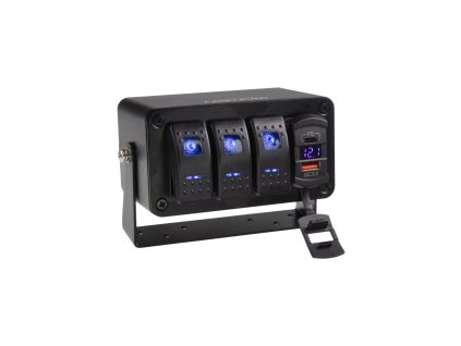 Panel s 3x spínači Rocker, voltmetr +  USB/USB-C zásuvka, 12/24V - 47174