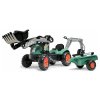 FALK - Šlapací traktor Farm Lander s nakladačem, rypadlem a vlečkou zelený