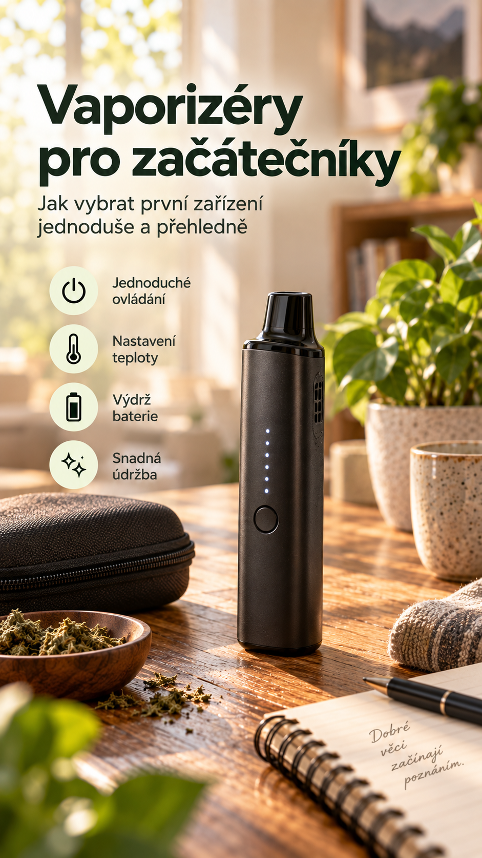 Přenosný vaporizér se čtyřmi hlavními kritérii výběru pro začátečníka.