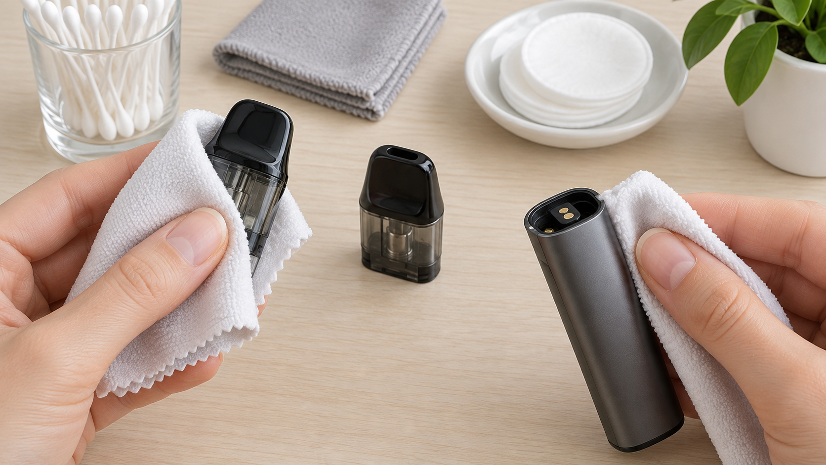 Základní údržba pod e-cigarety a čištění kontaktů suchým hadříkem