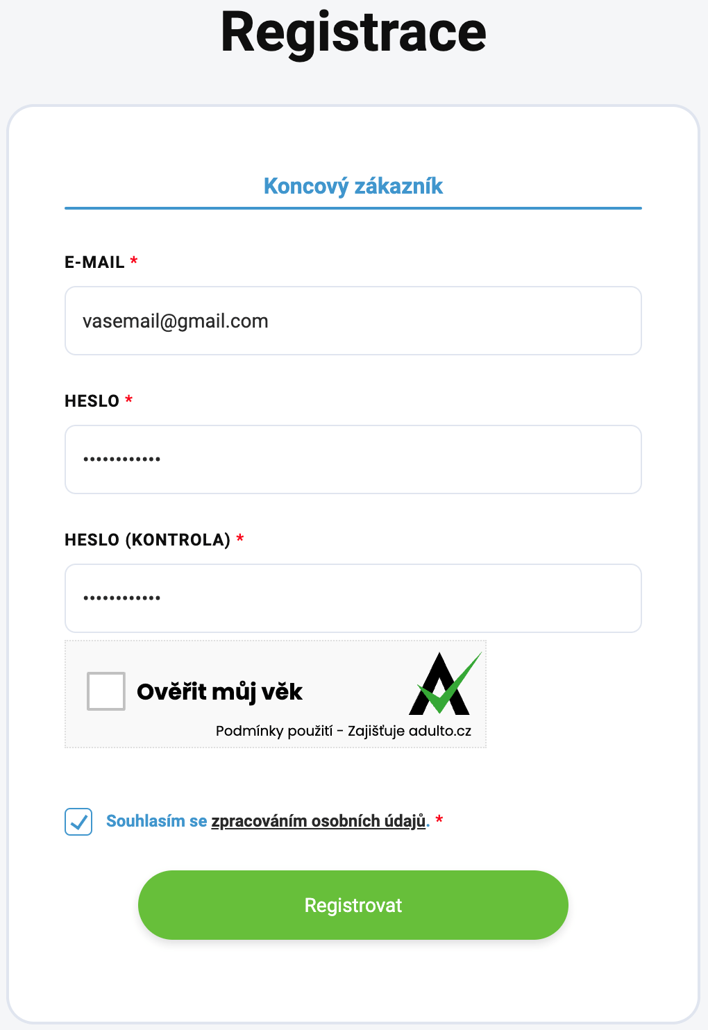 Ověření věku kupujícího v při registraci