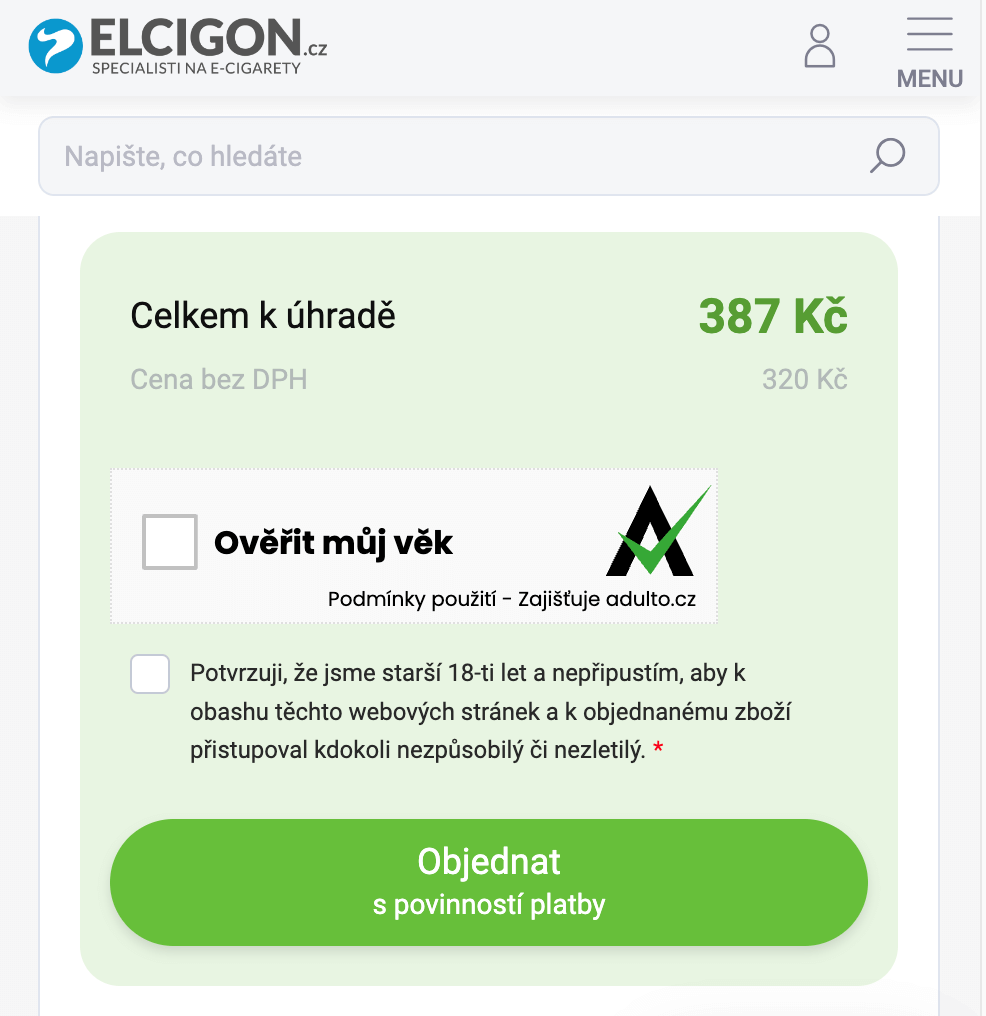 Ověření věku kupujícího v nákupním košíku