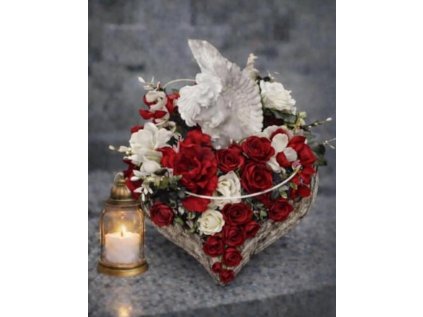 Smuteční dekorace -  květiny - červené růže -  aranžmá na hrob,pr.25-30cm