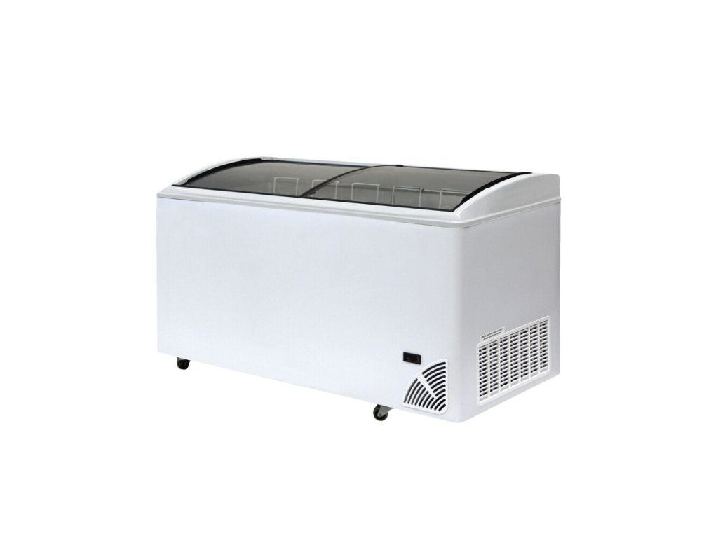 ARO 606/2 White Edge – Prosklený pultový mrazák s oblými víky (420 l)