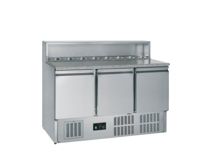 TEFCOLD GP93 – Chladicí pizza stůl, 3-dveřový, s vanou na GN 1/6, 368 l, nerezový
