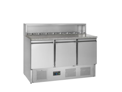 TEFCOLD PT 930 – Chladicí pizza stůl, 3-dveřový, s vanou na GN 1/6, 368 l, nerezový  + mikrovlnná trouba zdarma