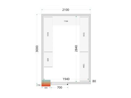 TEFCOLD CR 210x300x220 – Stavebnicový chladicí box, 11,24 m³, izolace 80 mm
