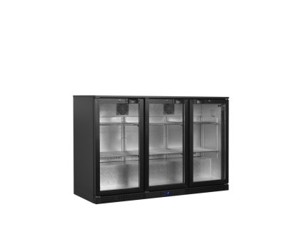 TEFCOLD BA31H - Černý třídveřový prosklený minibar s křídlovými dveřmi (288 l) + mikrovlnná trouba zdarma