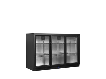 TEFCOLD BA31S-3 - Černý třídveřový prosklený minibar s posuvnými dveřmi (288 l) + mikrovlnná trouba zdarma